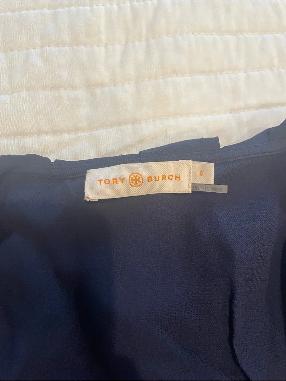 Tory Burch Navy Pleated Wrap Midi Dress with Tie